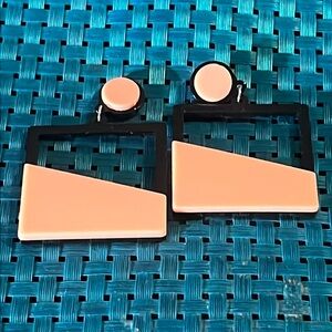 Geometric Retro Black and Pink Earrings